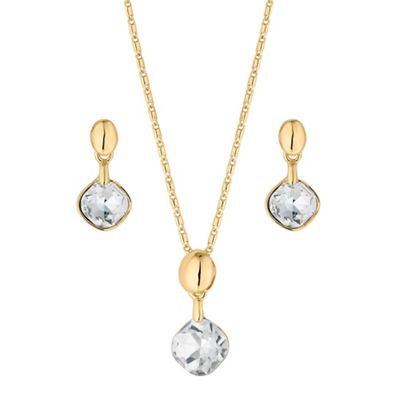 Gold crystal square drop jewellery set